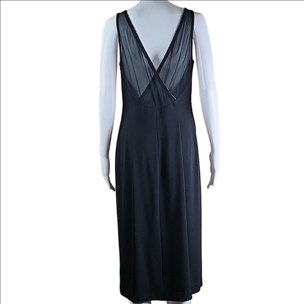 Vintage 90s Y2K Alex Evenings Black Mesh Overlay w Rhinestones Cocktail Dress - Picture 2 of 16